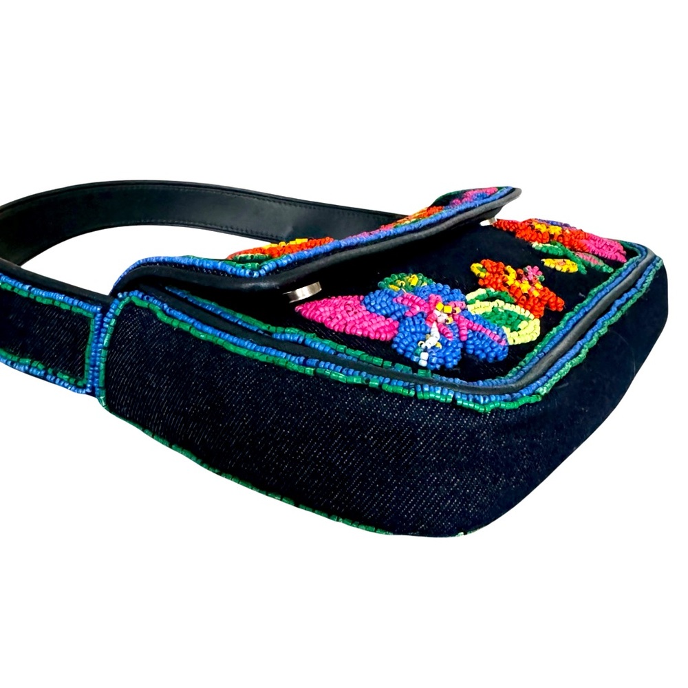 🆕 STAUD Tommy Shoulder Bag Floral Beaded Denim - Picture 13 of 17